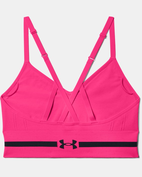 Damen UA Seamless Low Long Heather Sport-BH, Pink, pdpMainDesktop image number 9